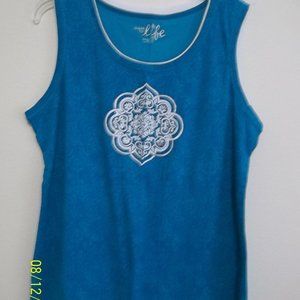 made for Life 2X Aquamarine/White Layered Tank Top